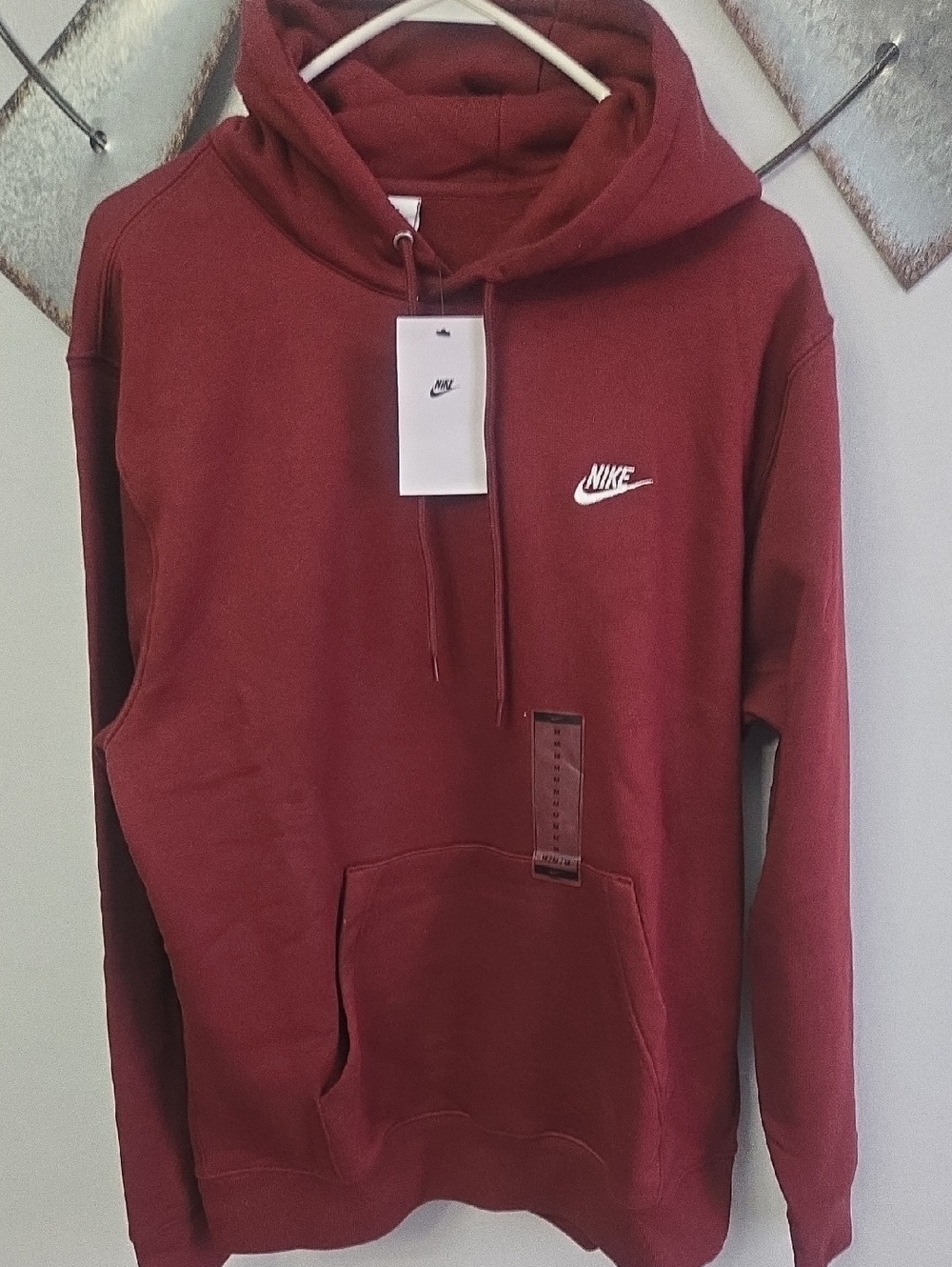 Nike Men's Maroon Crewneck Hoodie with White Logo